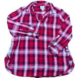 Lands' End Women's Button Down Red Plaid Flannel Shirt Size 18 - Used, Good